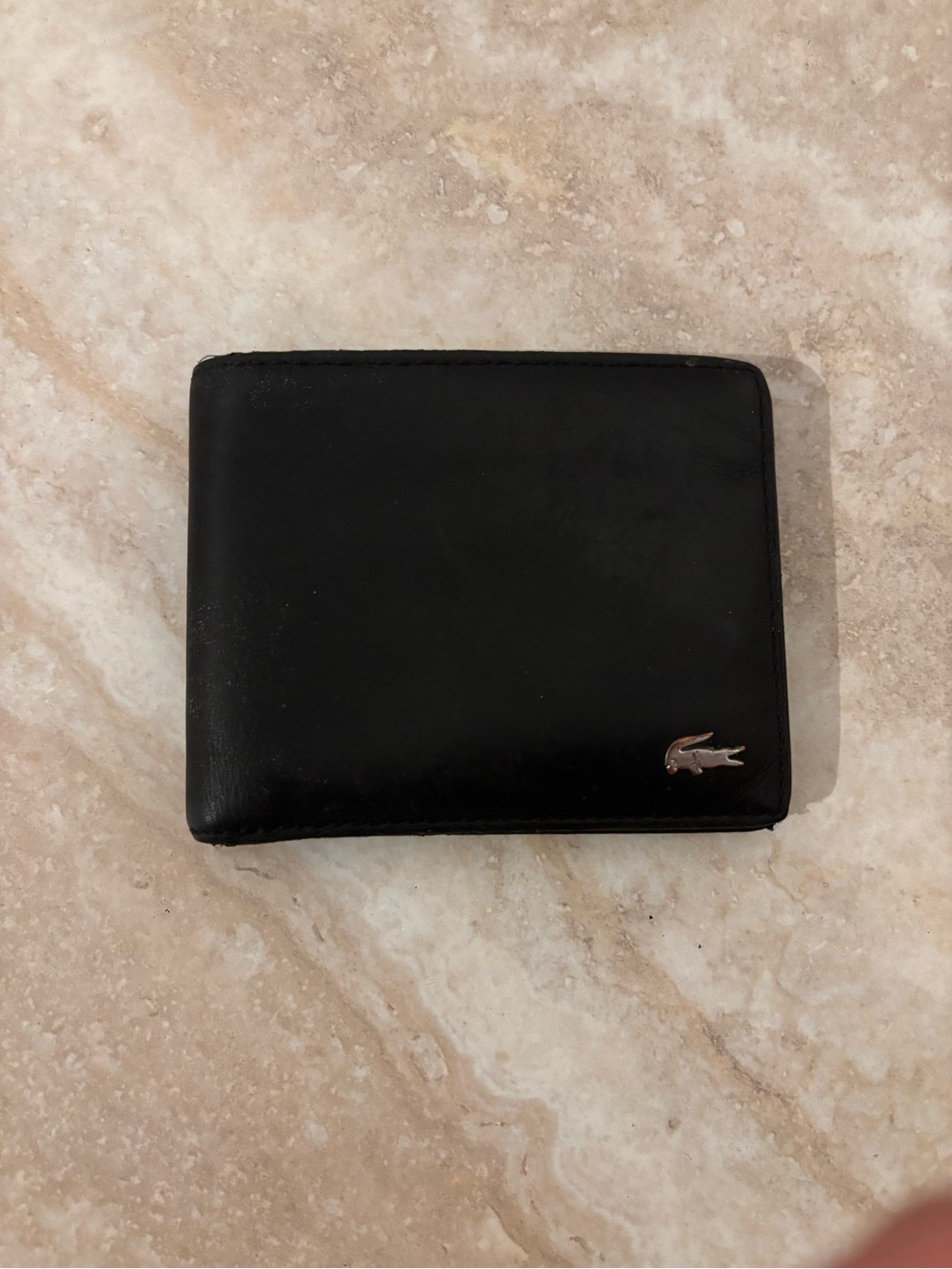 Lacoste Black Leather Bi-fold Wallet with Silver Crocodile Logo